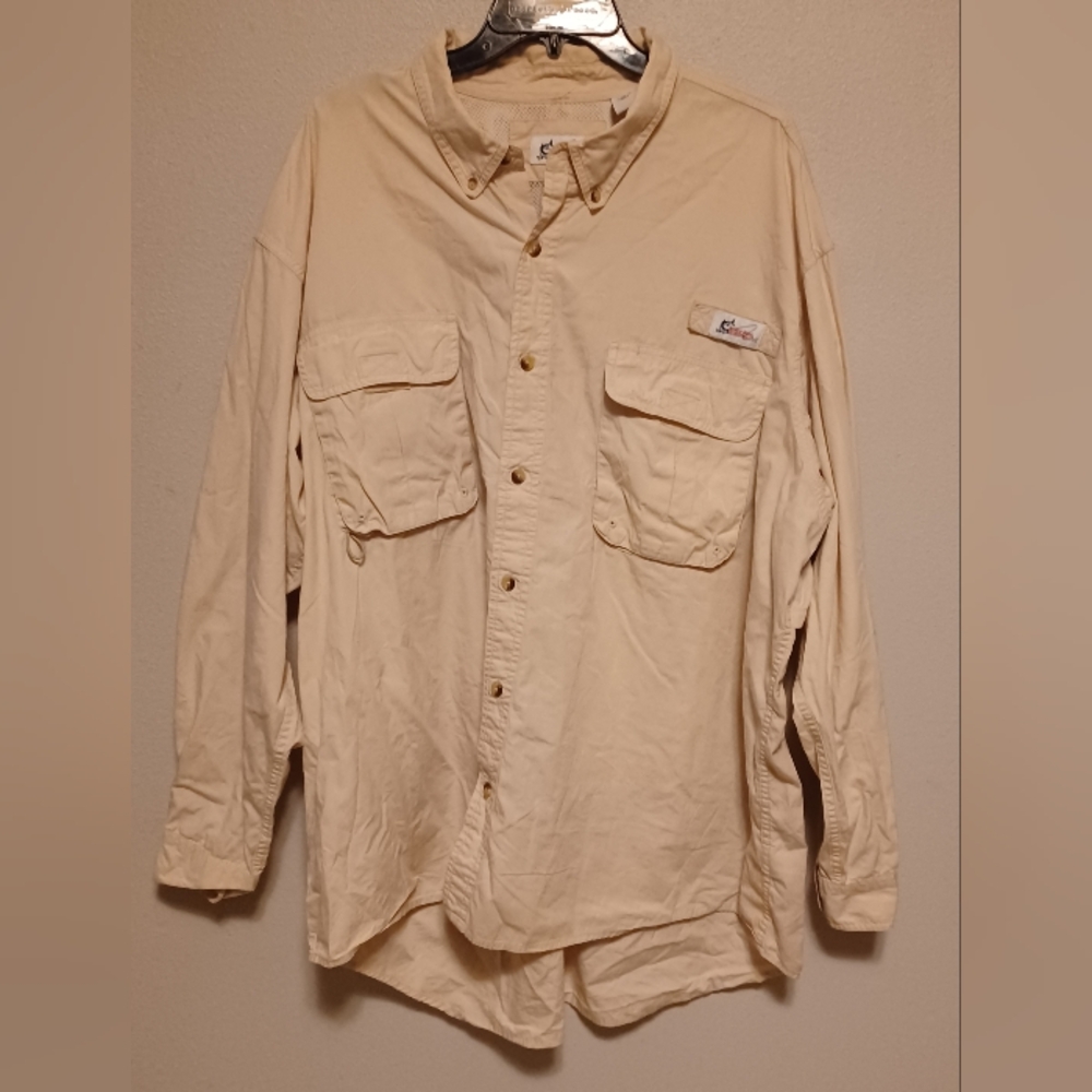 World Wide Sportsman Men's Beige Long Sleeve Button Down Shirt Size 3XL